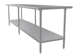 Mesa de trabajo 120 x 30 pulg cubierta de acero inoxidable 304 calibre 14 con entrepaño ajustable