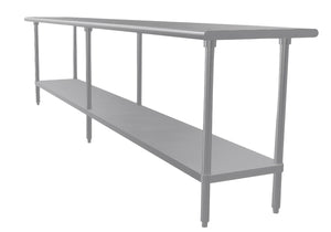 Mesa de trabajo 132 x 24 pulg cubierta de acero inoxidable 304 calibre 14 con entrepaño ajustable