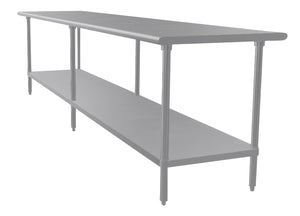 Mesa de trabajo 132 x 30 pulg cubierta de acero inoxidable 304 calibre 14 con entrepaño ajustable