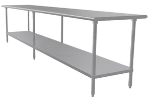 Mesa de trabajo 144 x 30 pulg cubierta de acero inoxidable 304 calibre 14 con entrepaño ajustable