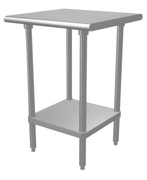 Mesa de trabajo 24 x 24 pulg cubierta de acero inoxidable 304 calibre 14 con entrepaño ajustable