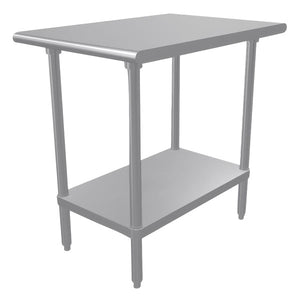 Mesa de trabajo 24 x 36 pulg cubierta de acero inoxidable 304 calibre 14 con entrepaño ajustable