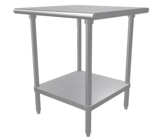 Mesa de trabajo 30 x 30 pulg cubierta de acero inoxidable 304 calibre 14 con entrepaño ajustable