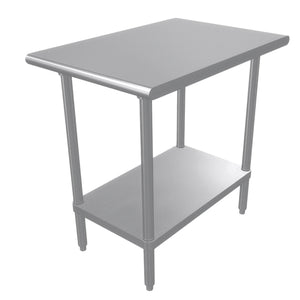 Mesa de trabajo 36 x 24 pulg cubierta de acero inoxidable 304 calibre 14 con entrepaño ajustable