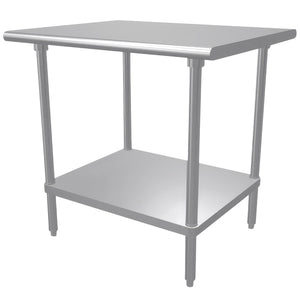 Mesa de trabajo 36 x 30 pulg cubierta de acero inoxidable 304 calibre 14 con entrepaño ajustable
