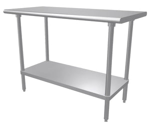 Mesa de trabajo 48 x 24 pulg cubierta de acero inoxidable 304 calibre 14 con entrepaño ajustable