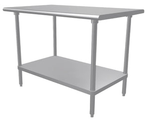 Mesa de trabajo 48 x 30 pulg cubierta de acero inoxidable 304 calibre 14 con entrepaño ajustable
