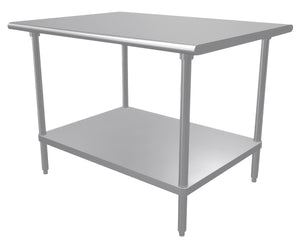 Mesa de trabajo 48 x 36 pulg cubierta de acero inoxidable 304 calibre 14 con entrepaño ajustable