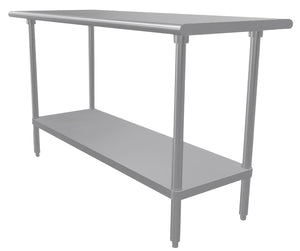 Mesa de trabajo 60 x 24 pulg cubierta de acero inoxidable 304 calibre 14 con entrepaño ajustable