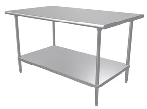 Mesa de trabajo 60 x 36 pulg cubierta de acero inoxidable 304 calibre 14 con entrepaño ajustable