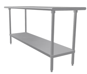 Mesa de trabajo 72 x 24 pulg cubierta de acero inoxidable 304 calibre 14 con entrepaño ajustable