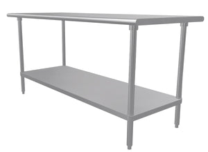 Mesa de trabajo 72 x 30 pulg cubierta de acero inoxidable 304 calibre 14 con entrepaño ajustable