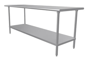 Mesa de trabajo 84 x 30 pulg cubierta de acero inoxidable 304 calibre 14 con entrepaño ajustable