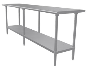 Mesa de trabajo 96 x 24 pulg cubierta de acero inoxidable 304 calibre 14 con entrepaño ajustable