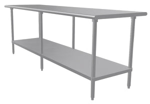 Mesa de trabajo 96 x 30 pulg cubierta de acero inoxidable 304 calibre 14 con entrepaño ajustable