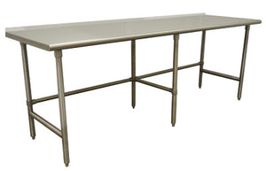 Mesa de trabajo 120 x 24 pulg cubierta de acero inoxidable 430 calibre 16 con borde posterior con patas galvanizadas