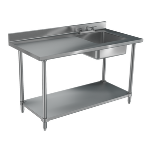 Mesa de trabajo 96" x 30" 4-Series área de producción base abierta calibre 16 acero inoxidable con repisa inferior y tarja al