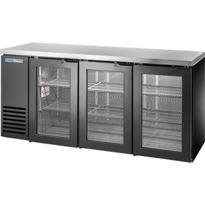 Refrigerador contra-barra de una zona de 72-1/8", 3 puertas, puertas de cristal, cubierta de acero inoxidable, exterior negro