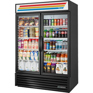 Refrigerador exhibidor de 54-1/8", 2 puertas, puertas de cristal, batientes, 8 repisas