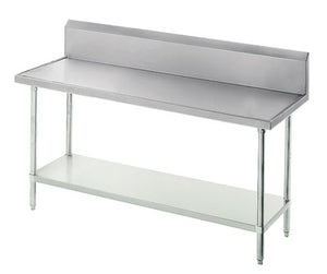Mesa de trabajo de acero inoxidable 304 calibre 14 con respaldo 10 pulg con entrepaño galvanizado 132 x 30 pulg