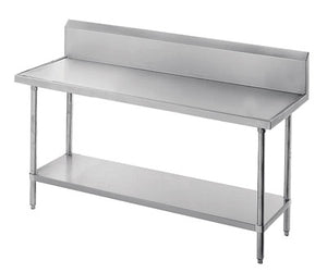 Mesa de trabajo de acero inoxidable 304 calibre 14 con respaldo 10 pulg con entrepaño inoxidable 48 x 24 pulg