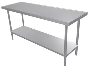 Mesa de trabajo de acero inoxidable 304 calibre 14 con entrepaño inoxidable 72 x 24 pulg