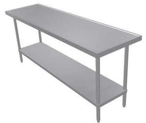 Mesa de trabajo de acero inoxidable 304 calibre 14 con entrepaño inoxidable 84 x 24 pulg