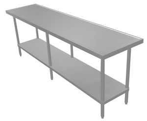 Mesa de trabajo de acero inoxidable 304 calibre 14 con entrepaño inoxidable 96 x 24 pulg