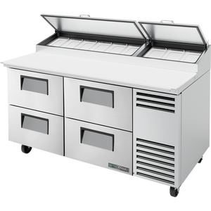 Mesa refrigerada para preparación de pizza de 67-3/8", tapa angular, 4 cajones, nine insertos
