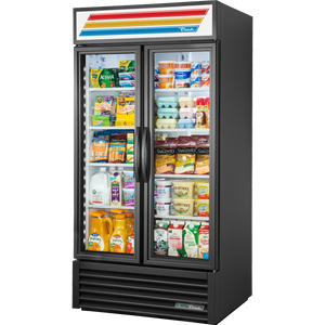 Refrigerador exhibidor de 39-1/2", 2 puertas, puertas de cristal, batientes, 8 repisas