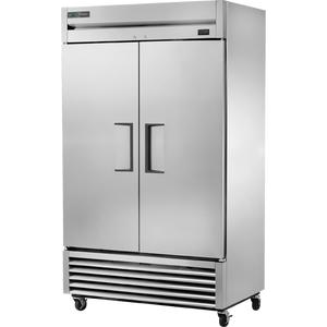 Refrigerador vertical de 47", 2 puertas, puertas sólidas, batientes, acero inoxidable