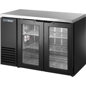 Refrigerador contra-barra de una zona de 48-1/8", 2 puertas, puertas de cristal, cubierta de acero inoxidable, exterior negro