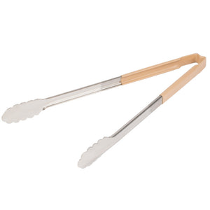 16" acero inoxidable de una pieza scalloped pinzas con tan Kool-Touch® mango