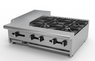 PARRILLA A GAS DE 4 FUEGOS ABIERTOS + PLANCHA 12"   AEM-G12-B4-36