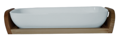 FUENTE HORNO RECTANGULAR SIN ASAS CON BASE DE MADERA  34X21X6 CM