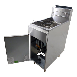 FREIDORA DE INMERSION A GAS 1 TINA - 3 QUEMADORES - 40/50 LBS. DE CAPACIDAD - FULL INOX.  AEF-4050-S