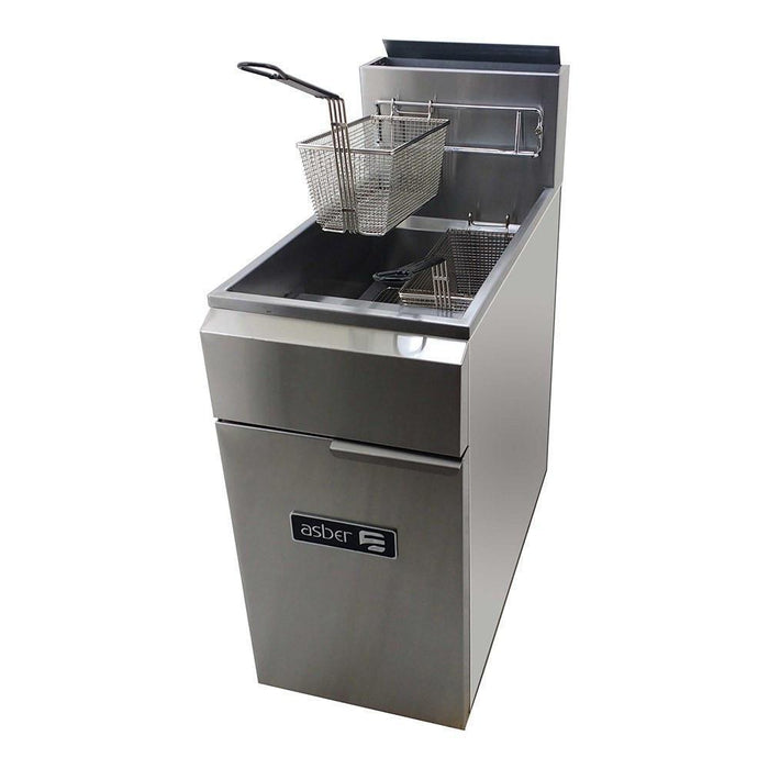FREIDORA DE INMERSION A GAS 1 TINA - 3 QUEMADORES - 40/50 LBS. DE CAPACIDAD - FULL INOX.  AEF-4050-S