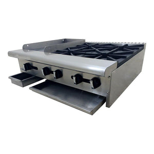 PARRILLA A GAS DE 4 FUEGOS ABIERTOS + PLANCHA 12"   AEM-G12-B4-36