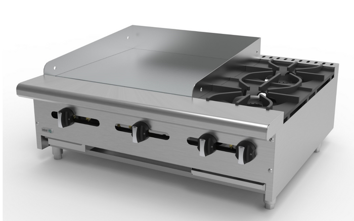 PARRILLA A GAS DE 2 FUEGOS ABIERTOS + PLANCHA 24"   AEM-G24-B2-36-H