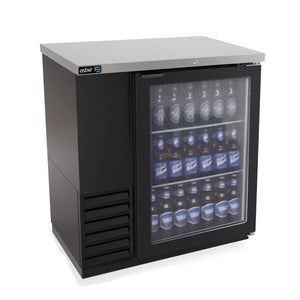 REFRIGERADOR DE CONTRA BARRA EN VINYL NEGRO - 1 PUERTA DE CRISTAL - 250 LATAS - SLIM LINE ABBC-24-36-G