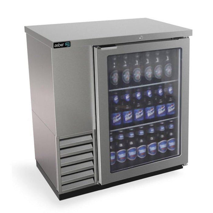 REFRIGERADOR DE CONTRA BARRA EN A.I. - 1 PUERTA DE CRISTAL- 250 LATAS -  SLIM LINE ABBC-24-36-SG