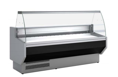 VITRINA EXPOSITORA REFRIGERADA PARA CARNICERIAS Y CREMERIAS - RESERVA NEUTRA - FONDO 800 - CRISTAL CURVO  AVED-8-15-C