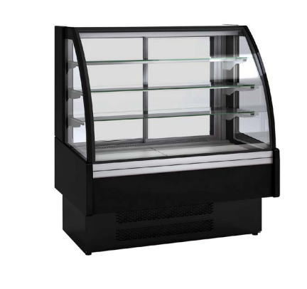 VITRINA EXPOSITORA REFRIGERADA PARA CAFETERIAS - VENTA CONTROLADA - FONDO 600 - CRISTAL CURVO  AVV-6-13-C