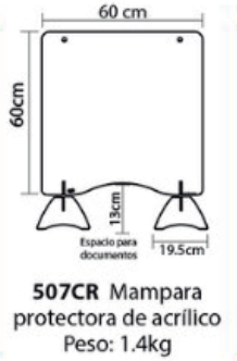 Mampara acrílico 60 x 60 pasa documentos